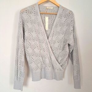 Lovestich Ethereal Pointelle Knit Surplice Sweater